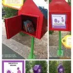 Collage biblioteca urbana. Xanquímicos suministran mobiliario urbano y buzón biblioteca exterior