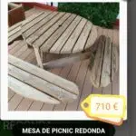 Mesa de picnic redonda de madera. Xanquímicos suministran mobiliario urbano y mesas personalizado